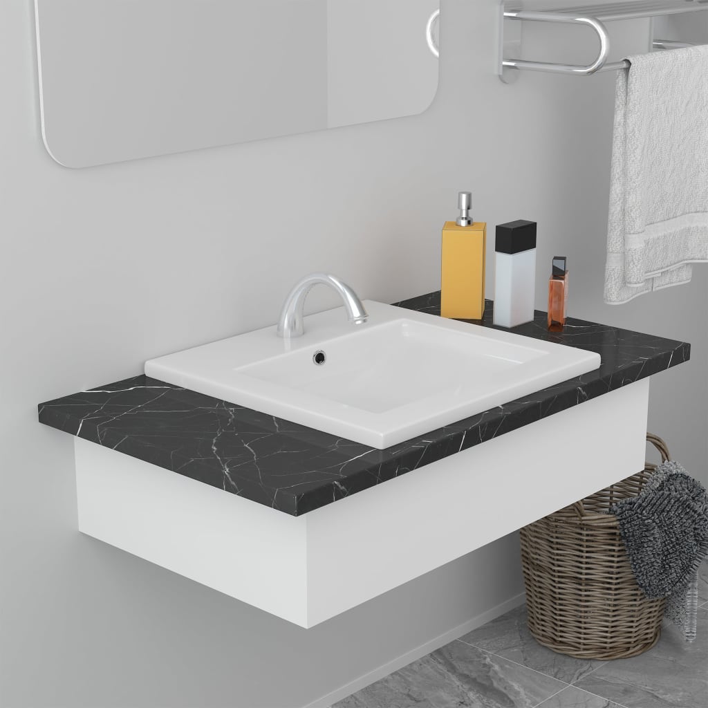 vidaXL Built-in Basin 16.5"x15.4"x7.1" Ceramic White