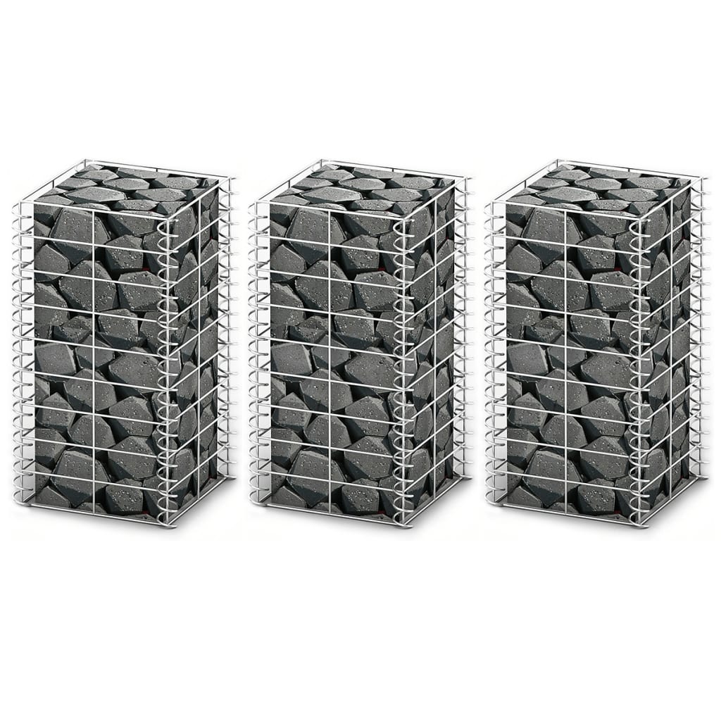 vidaXL Gabion Set 3 pcs Galvanised Wire 9.8" x 9.8" x 19.7"