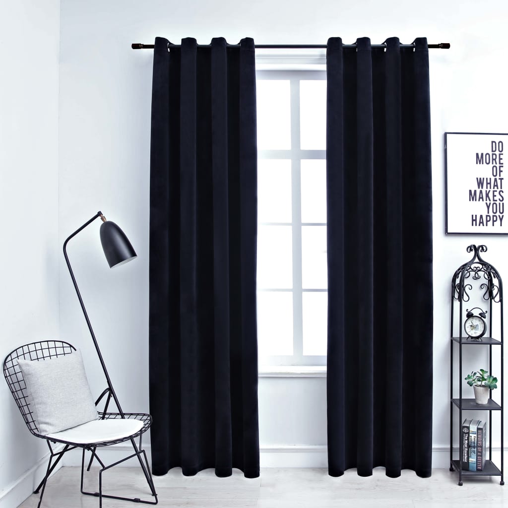 vidaXL Blackout Curtains with Rings 2 pcs Black 54"x63" Velvet