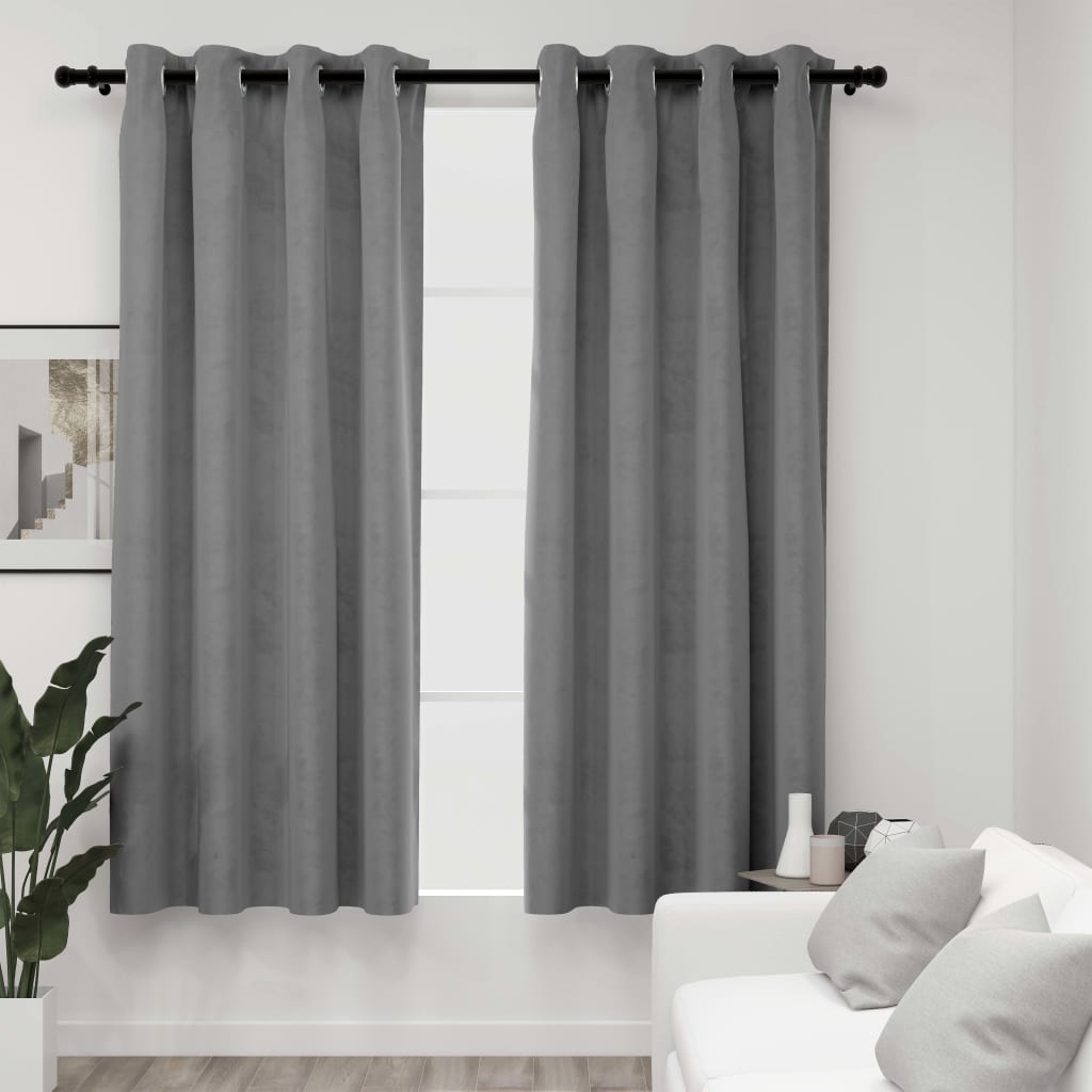 vidaXL Blackout Curtains with Rings 2 pcs Gray 54"x63" Velvet