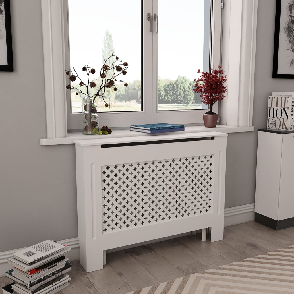 vidaXL Radiator Covers 2 pcs White 44.1"x7.5"x32.1" MDF