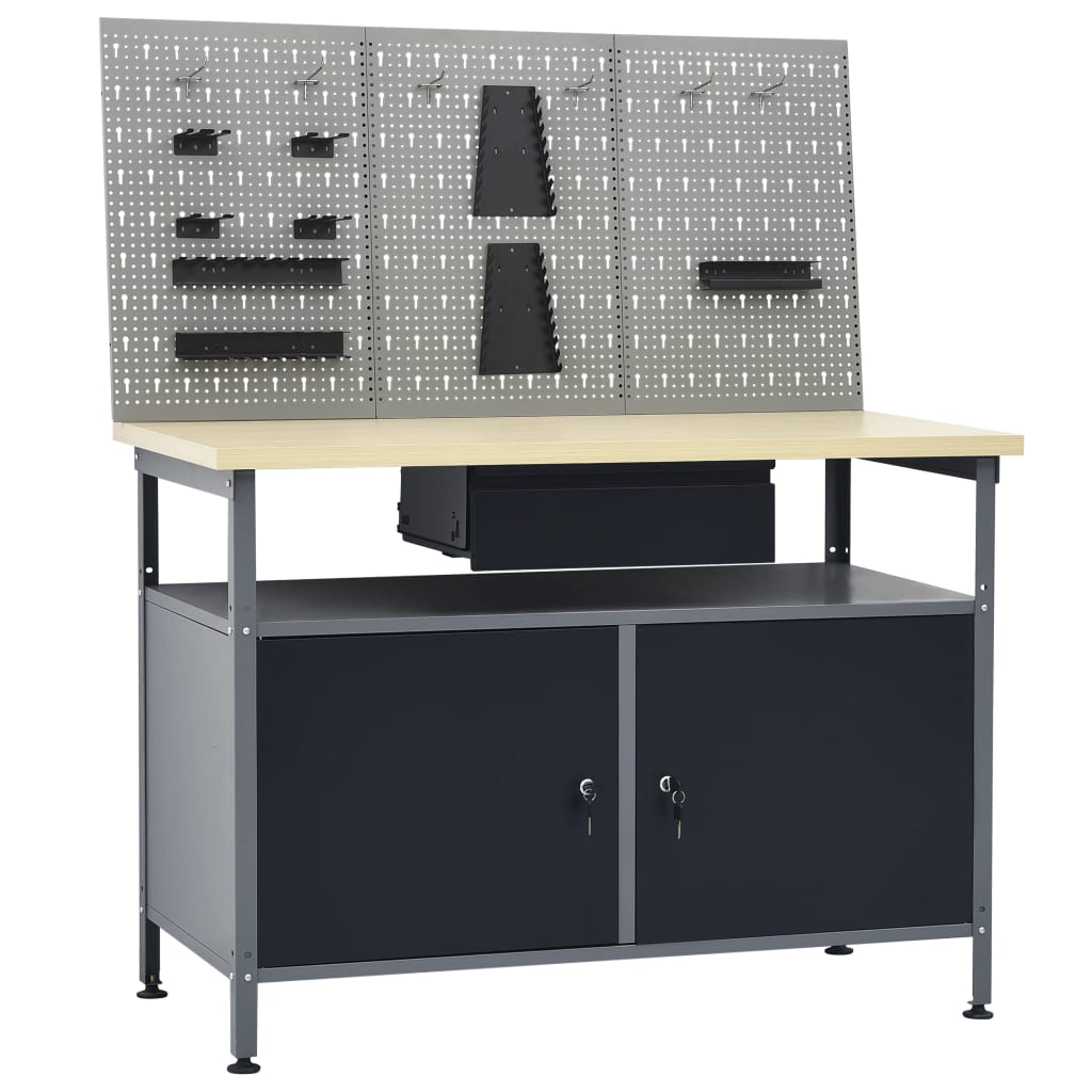 vidaXL Workbench with Three Wall Panels