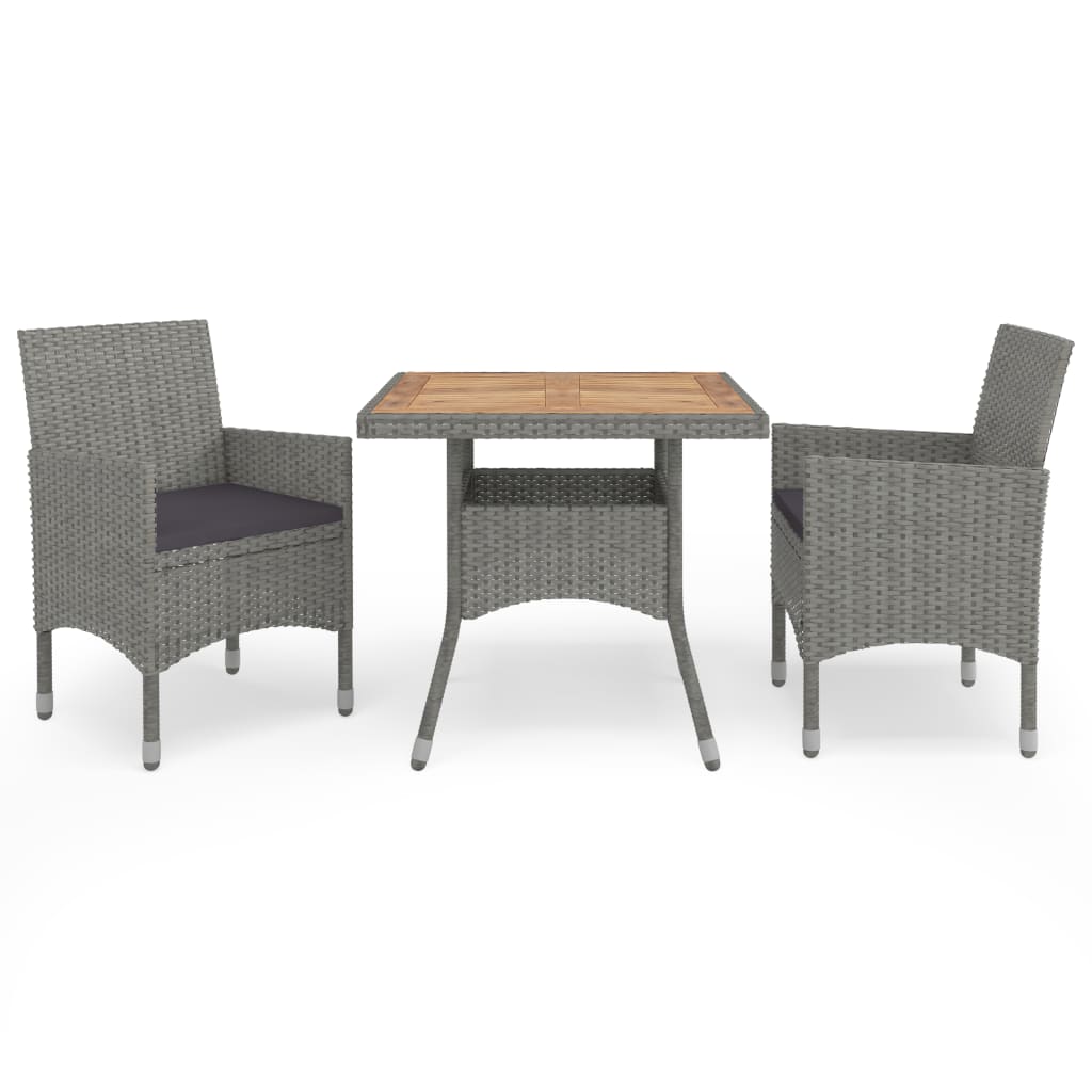 vidaXL 3 Piece Patio Dining Set Gray Poly Rattan and Acacia Wood