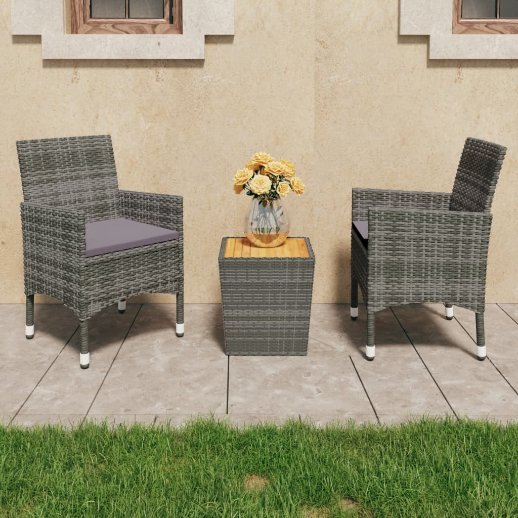 vidaXL 3 Piece Bistro Set Poly Rattan and Acacia Wood Gray