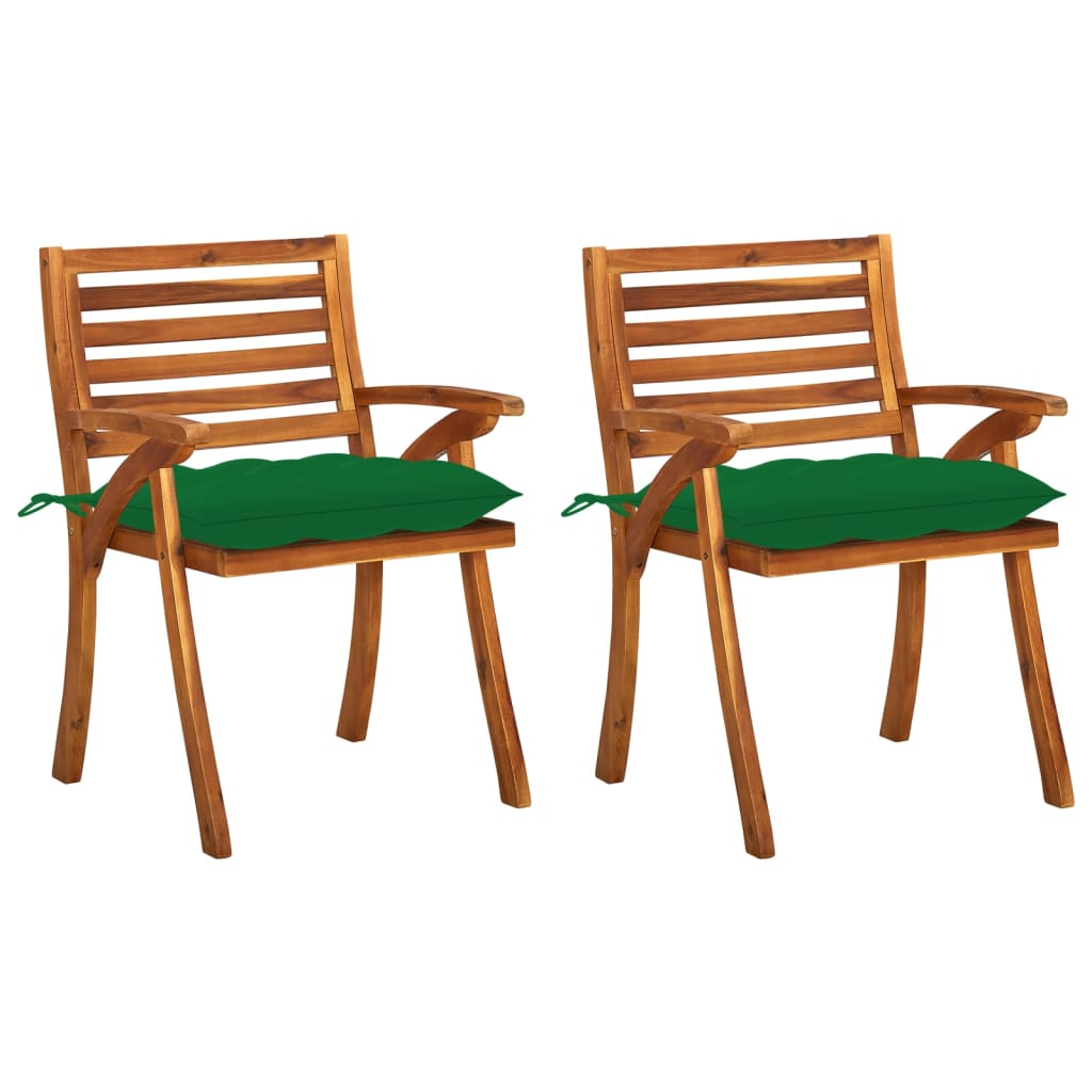 vidaXL Patio Dining Chairs with Cushions 2 pcs Solid Acacia Wood