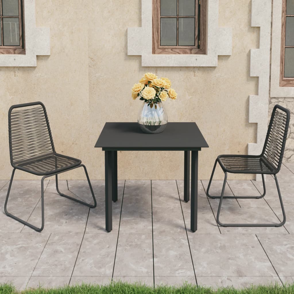 vidaXL 3 Piece Patio Dining Set PVC Rattan Black