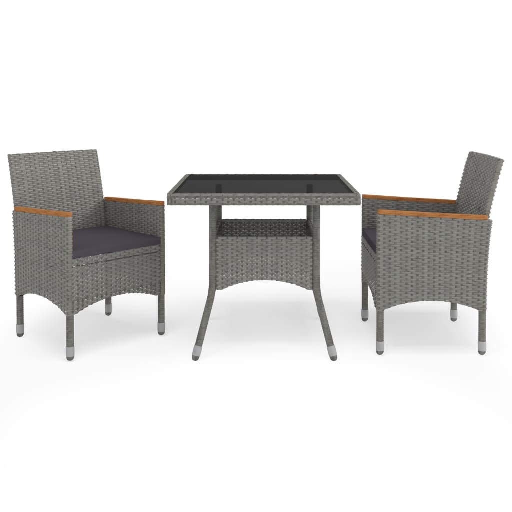 vidaXL 3 Piece Patio Dining Set Gray Poly Rattan and Acacia Wood