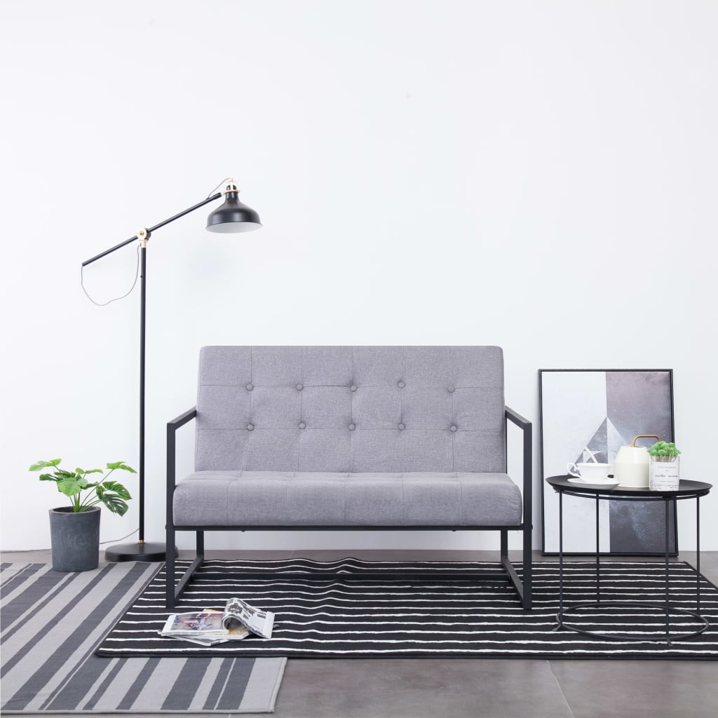 vidaXL 2-Seater Sofa with Armrests Light Gray Steel and Fabric