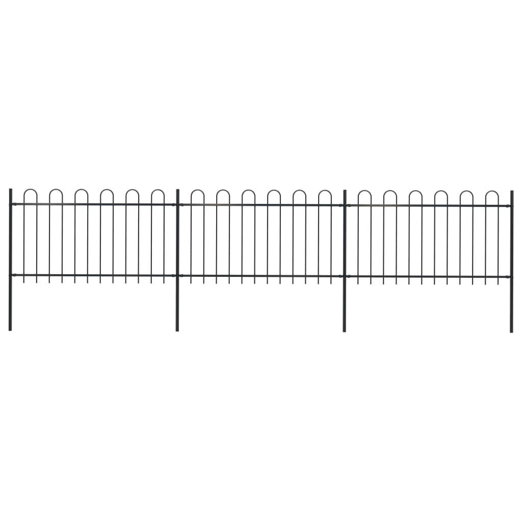 vidaXL Garden Fence with Hoop Top Steel 16.7ft Black