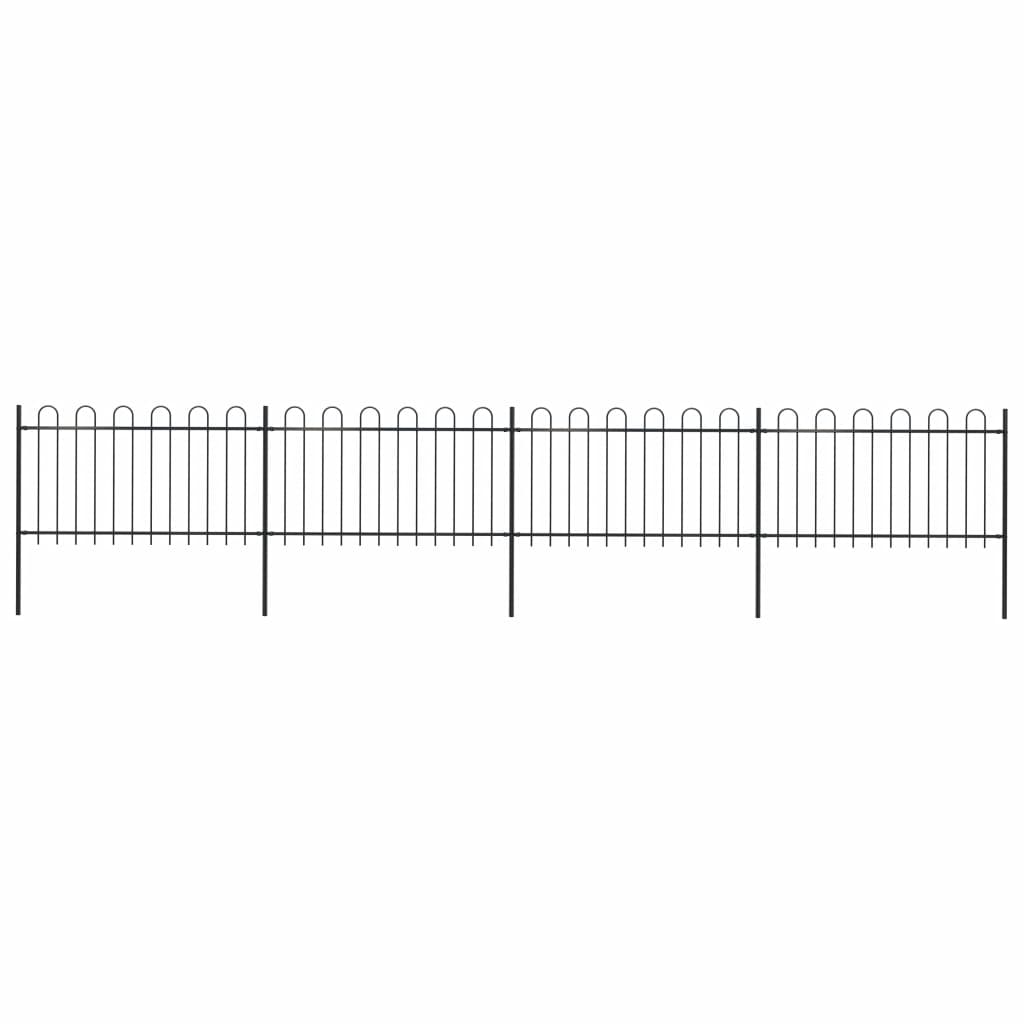 vidaXL Garden Fence with Hoop Top Steel 22.3ft Black