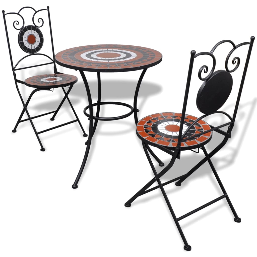 vidaXL 3 Piece Bistro Set Ceramic Tile Terracotta and White