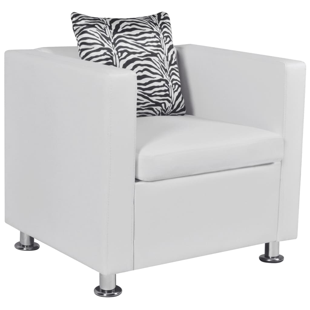 vidaXL Cube Armchair White Faux Leather