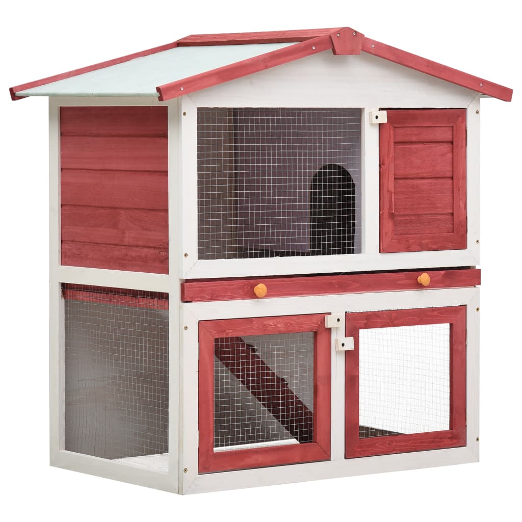 vidaXL Outdoor Rabbit Hutch 3 Doors Red Wood