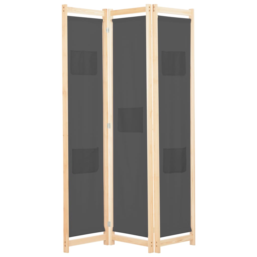 vidaXL 3-Panel Room Divider Gray 47.2"x66.9"x1.6" Fabric