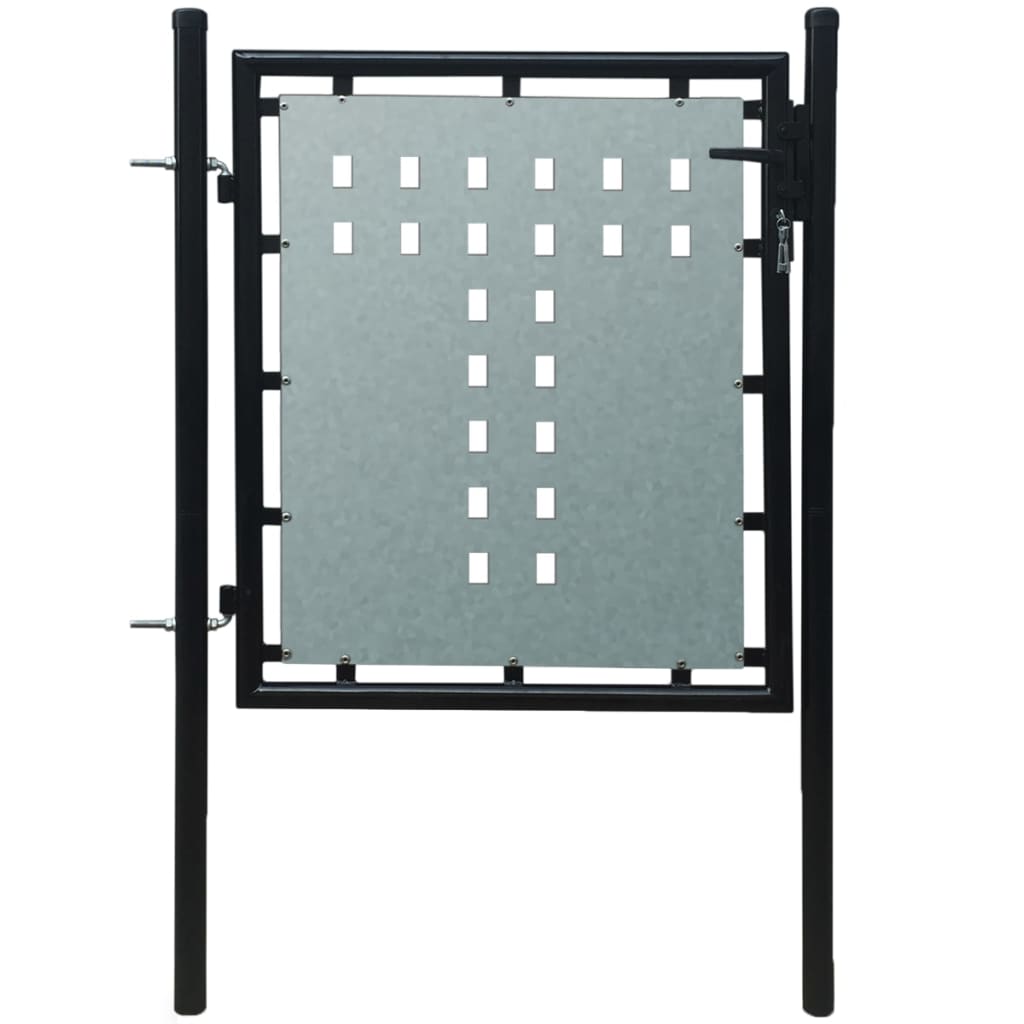 vidaXL Single Door Fence Gate Galvanised Steel 3.28ftx3.28ft Black