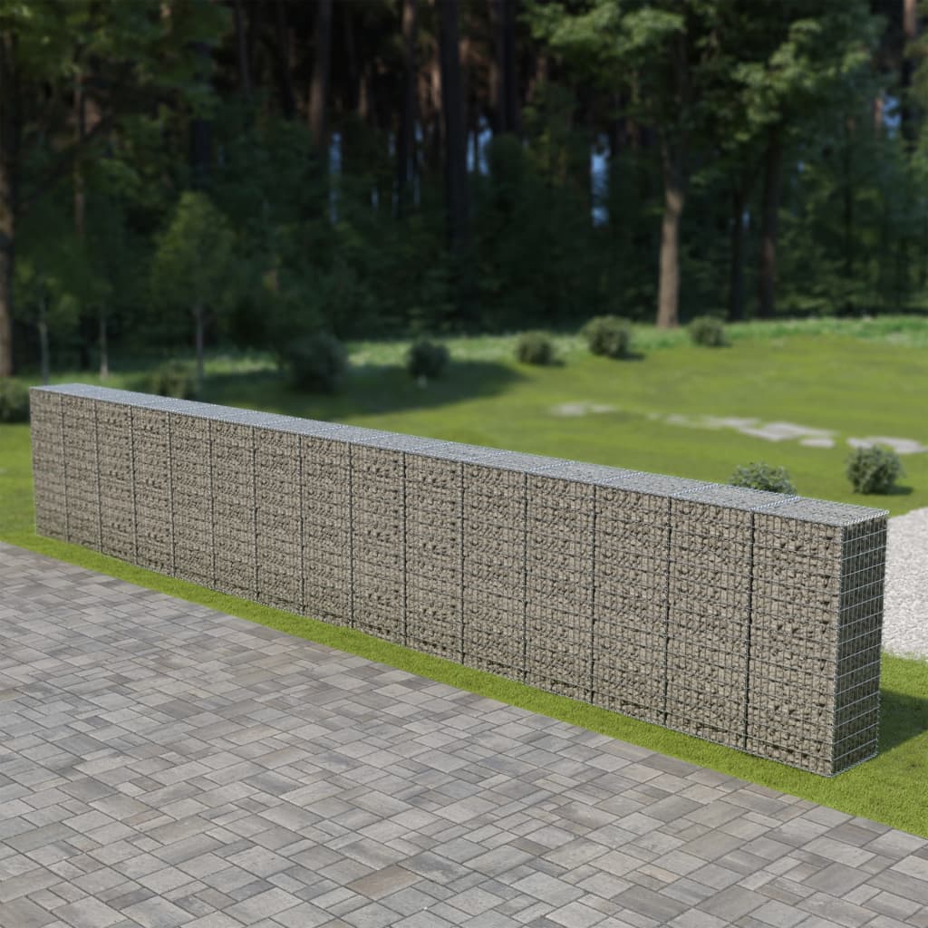 vidaXL Gabion Wall with Covers Galvanized Steel 354"x19.7"x59"