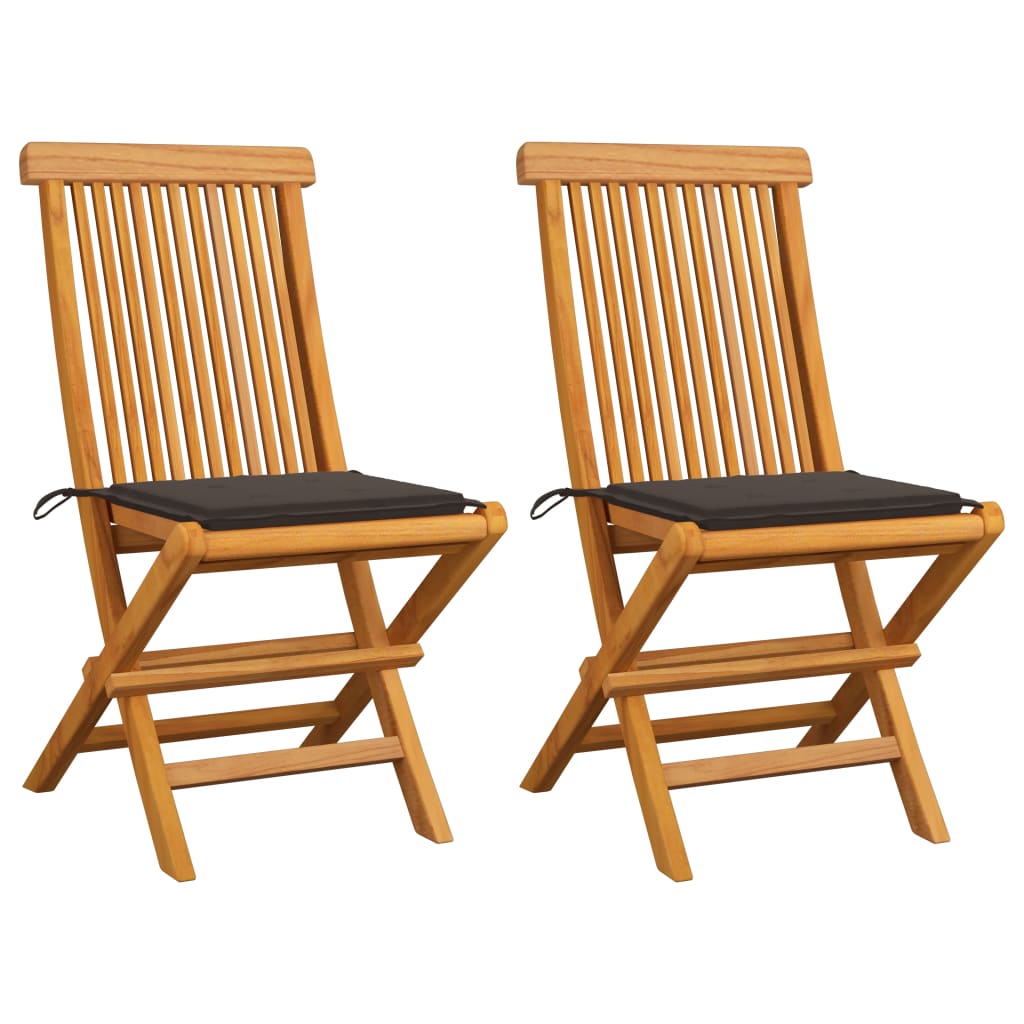 vidaXL Patio Chairs with Taupe Cushions 2 pcs Solid Teak Wood