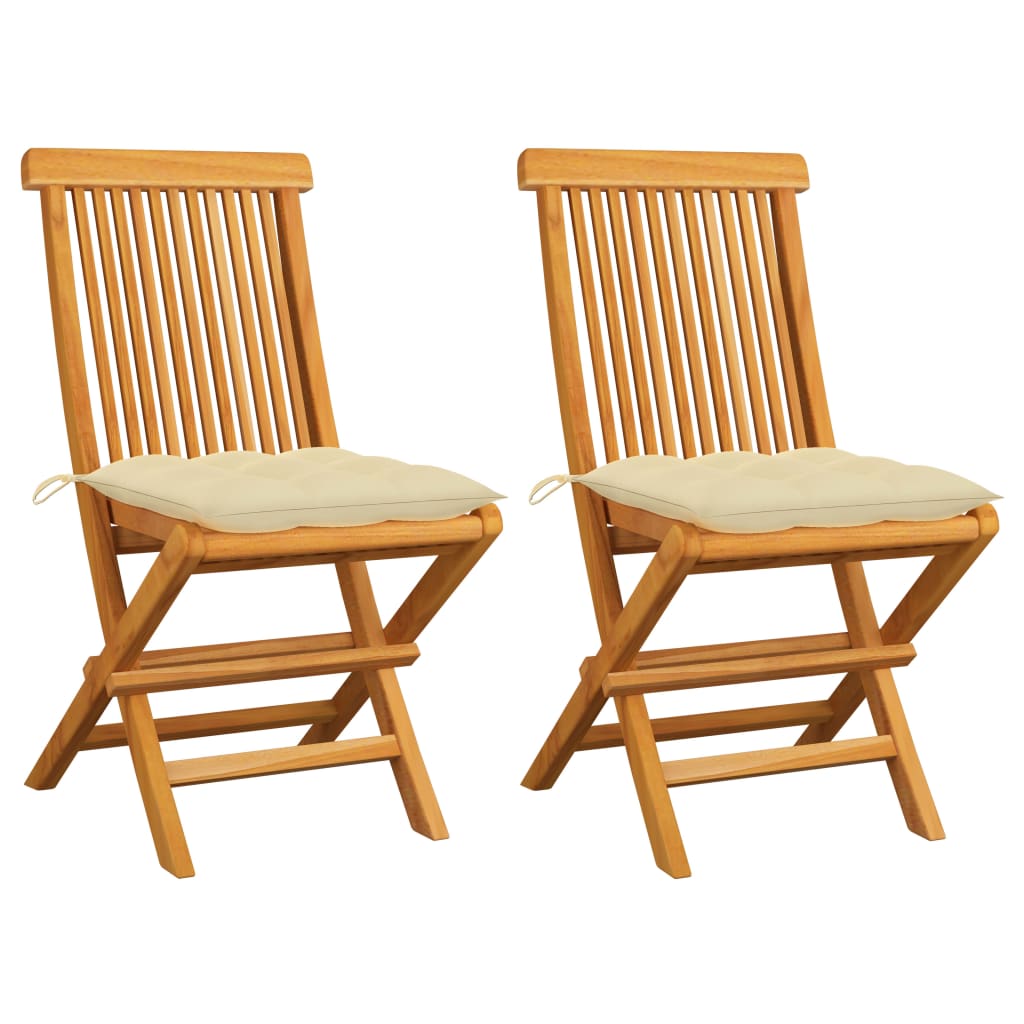 vidaXL Patio Chairs with Cream White Cushions 2 pcs Solid Teak Wood