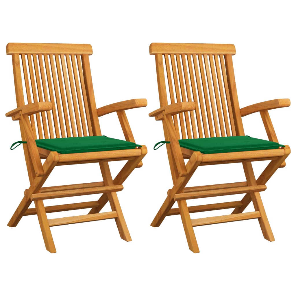 vidaXL Patio Chairs with Green Cushions 2 pcs Solid Teak Wood