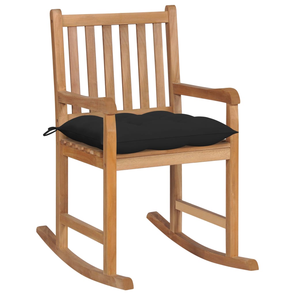 vidaXL Rocking Chair with Black Cushion Solid Teak Wood