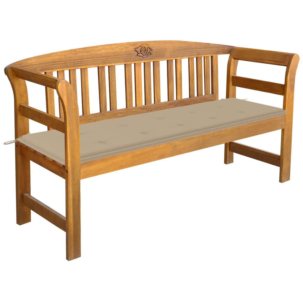 vidaXL Patio Bench with Cushion 61.8" Solid Acacia Wood