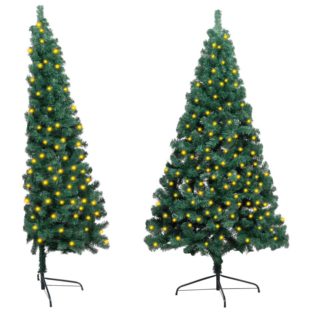 vidaXL Artificial Half Christmas Tree with LED&Stand Green 59.1" PVC