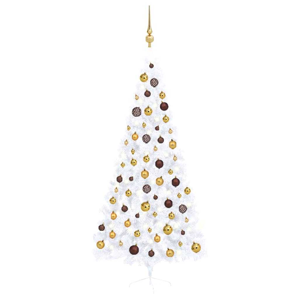 vidaXL Artificial Half Christmas Tree with LEDs&Ball Set White 82.6"