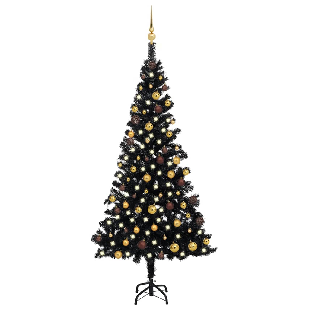 vidaXL Artificial Christmas Tree with LEDs&Ball Set Black 70.9" PVC