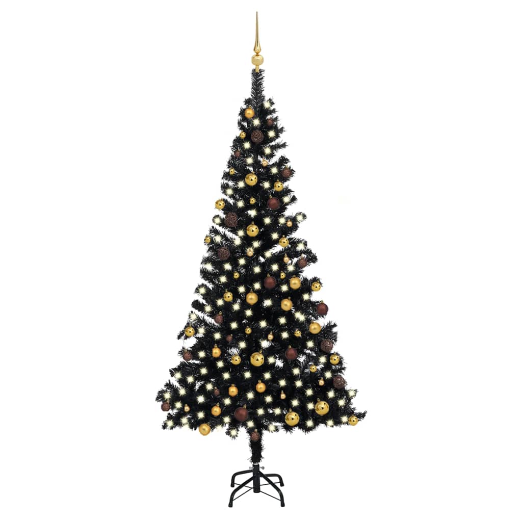vidaXL Artificial Christmas Tree with LEDs&Ball Set Black 82.7" PVC