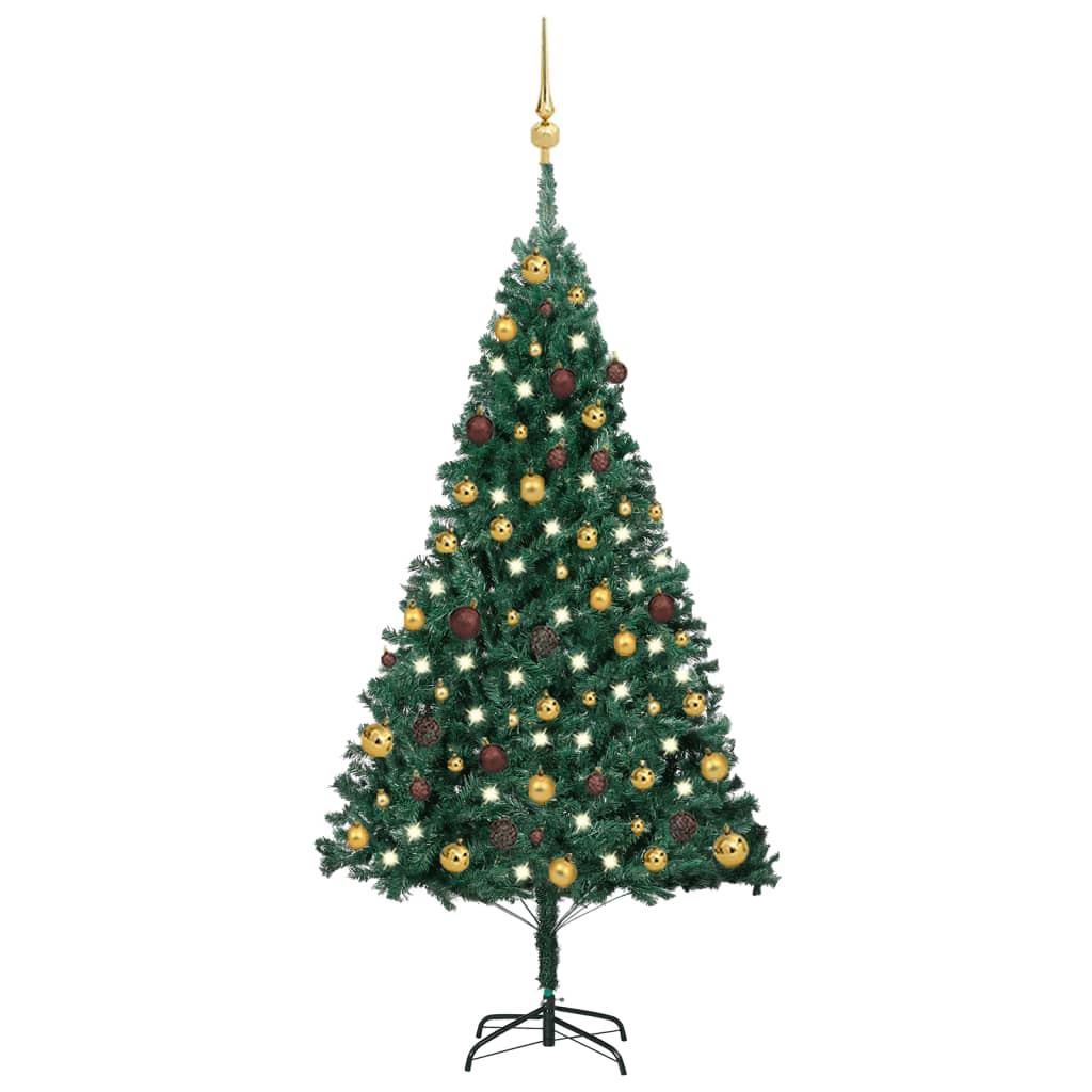 vidaXL Artificial Christmas Tree with LEDs&Ball Set Green 59.1" PVC