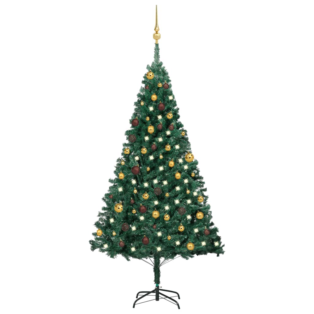 vidaXL Artificial Christmas Tree with LEDs&Ball Set Green 70.9" PVC