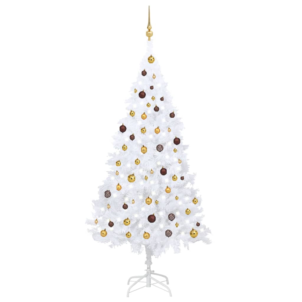 vidaXL Artificial Christmas Tree with LEDs&Ball Set White 82.7" PVC