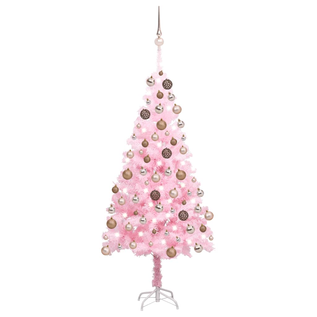 vidaXL Artificial Christmas Tree with LEDs&Ball Set Pink 59.1" PVC