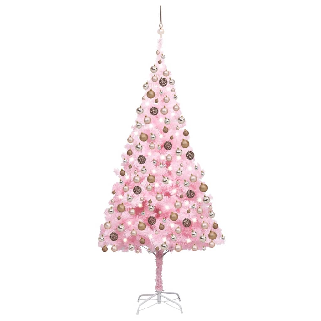 vidaXL Artificial Christmas Tree with LEDs&Ball Set Pink 82.7" PVC