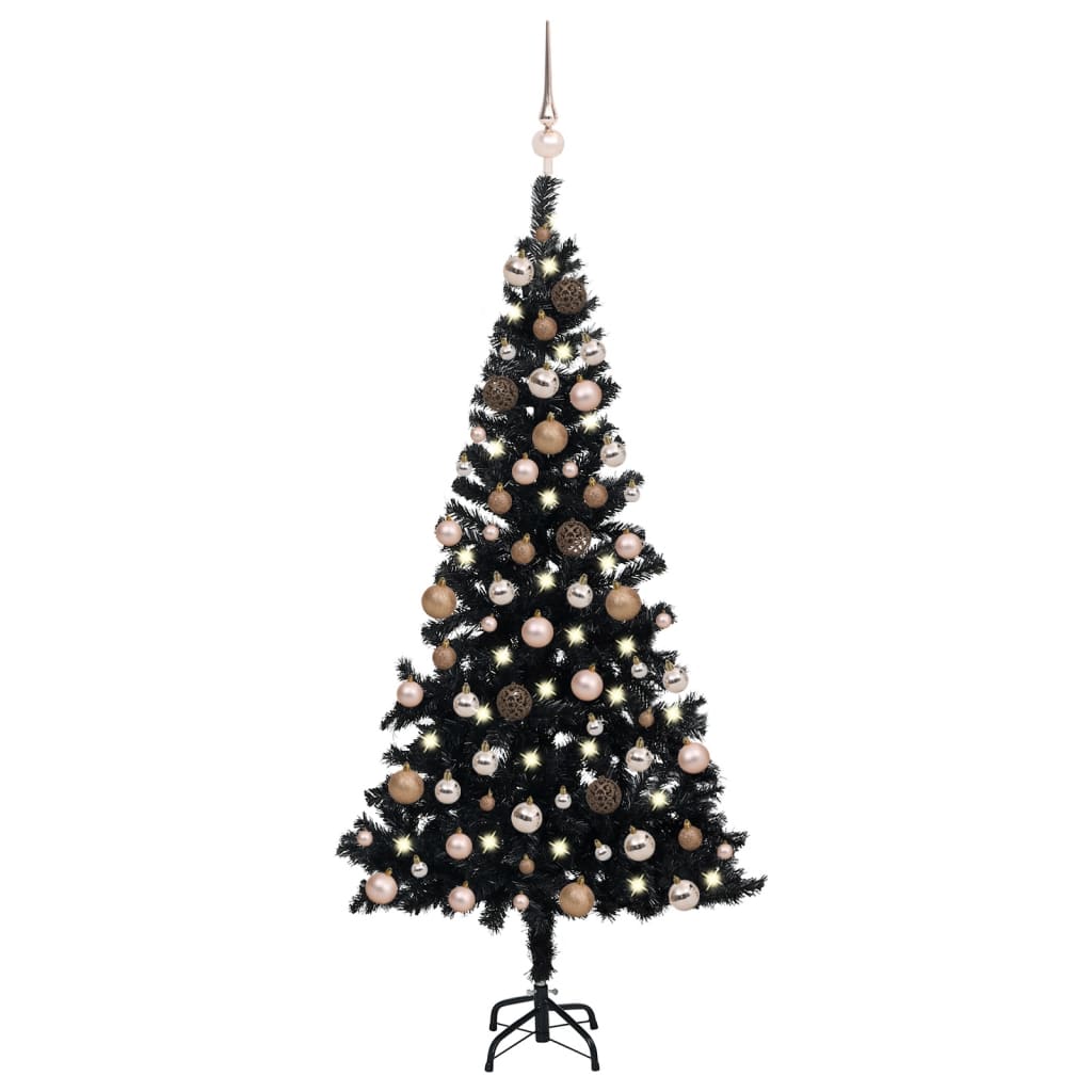 vidaXL Artificial Christmas Tree with LEDs&Ball Set Black 47.2" PVC (329179+330097)