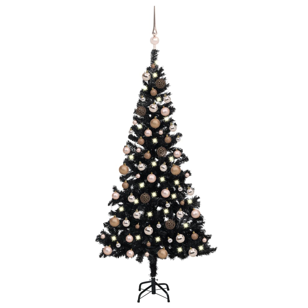 vidaXL Artificial Christmas Tree with LEDs&Ball Set Black 59.1" PVC