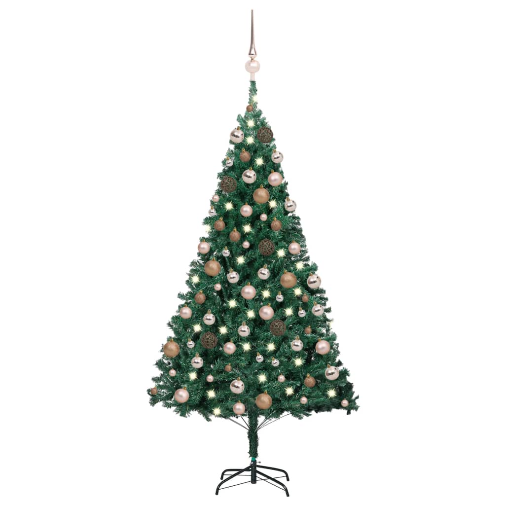 vidaXL Artificial Christmas Tree with LEDs&Ball Set Green 59.1" PVC