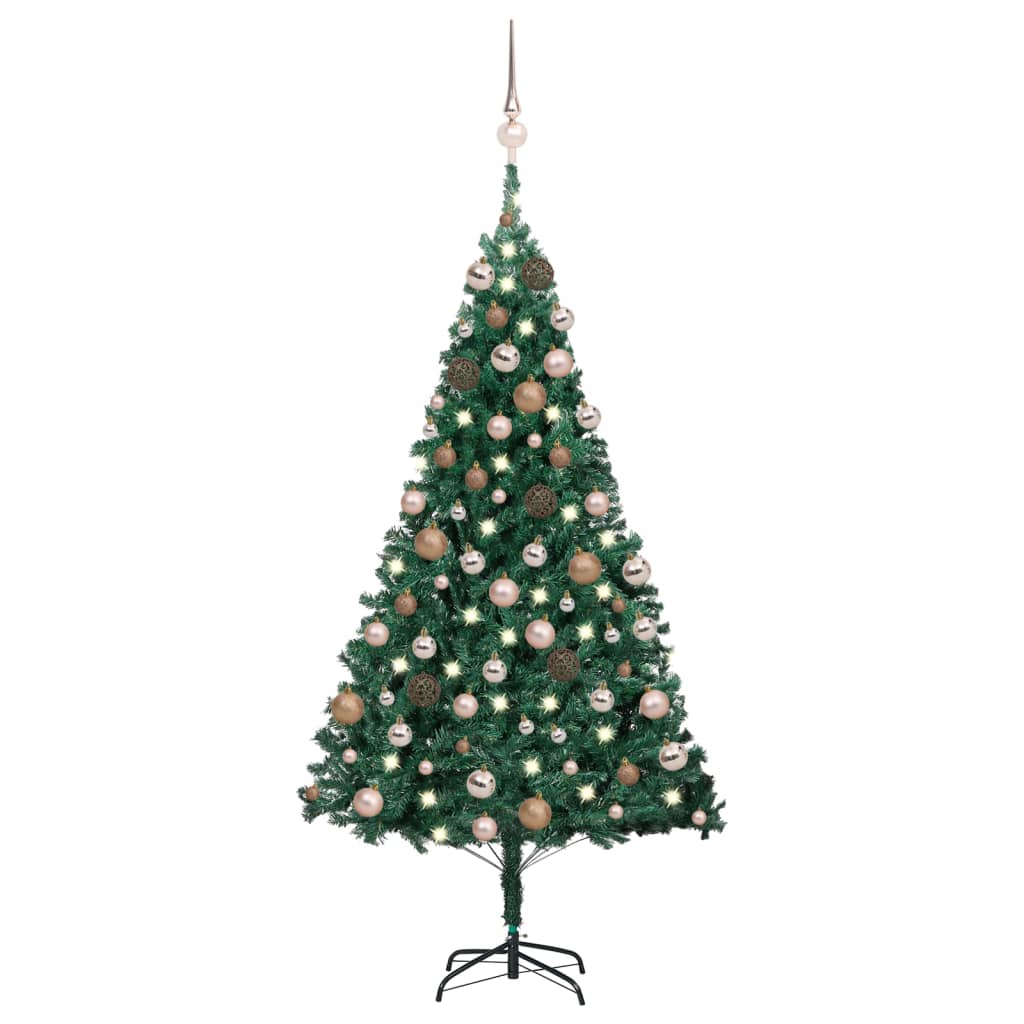 vidaXL Artificial Christmas Tree with LEDs&Ball Set Green 70.9" PVC