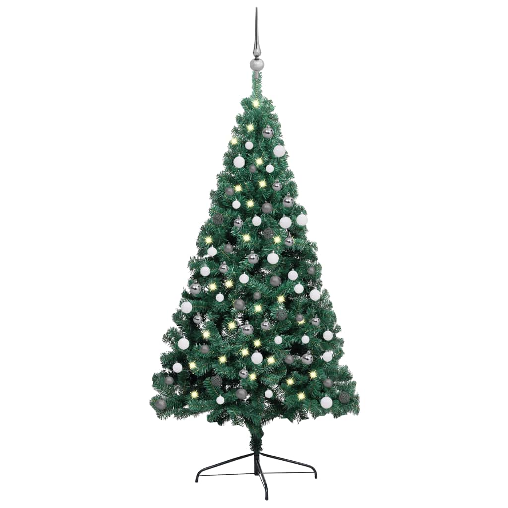 vidaXL Artificial Half Christmas Tree with LEDs&Ball Set Green 47.2"