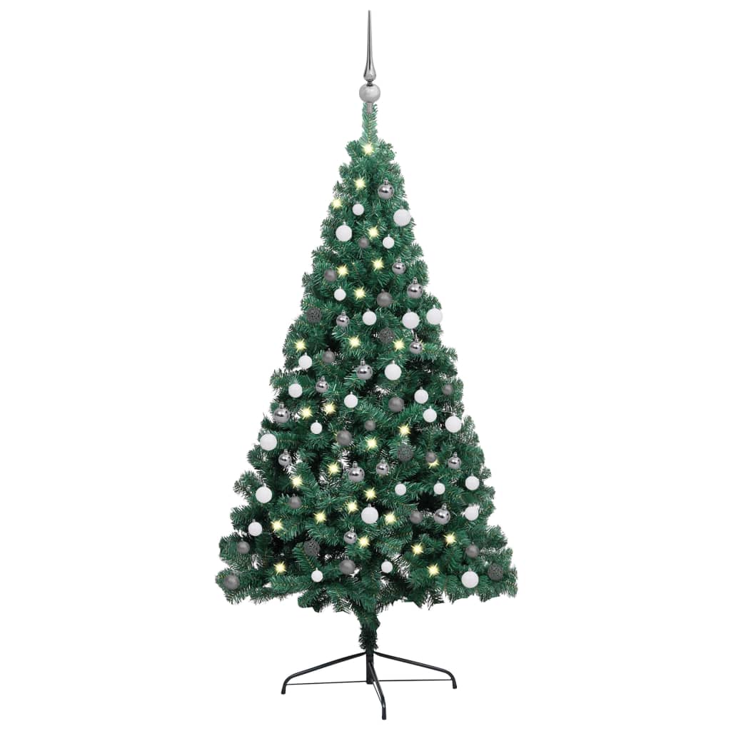 vidaXL Artificial Half Christmas Tree with LEDs&Ball Set Green 59.1"