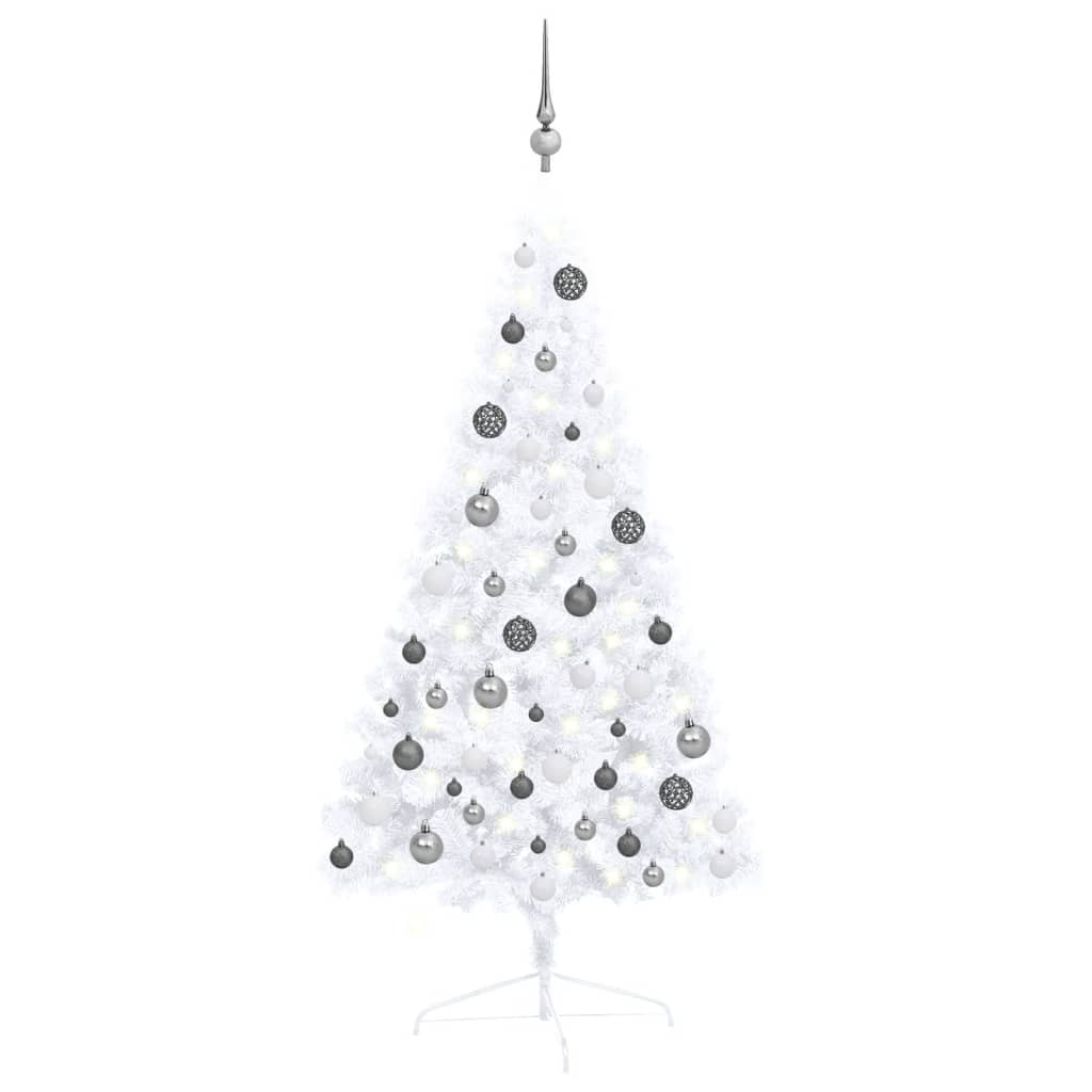 vidaXL Artificial Half Christmas Tree with LEDs&Ball Set White 47.2"