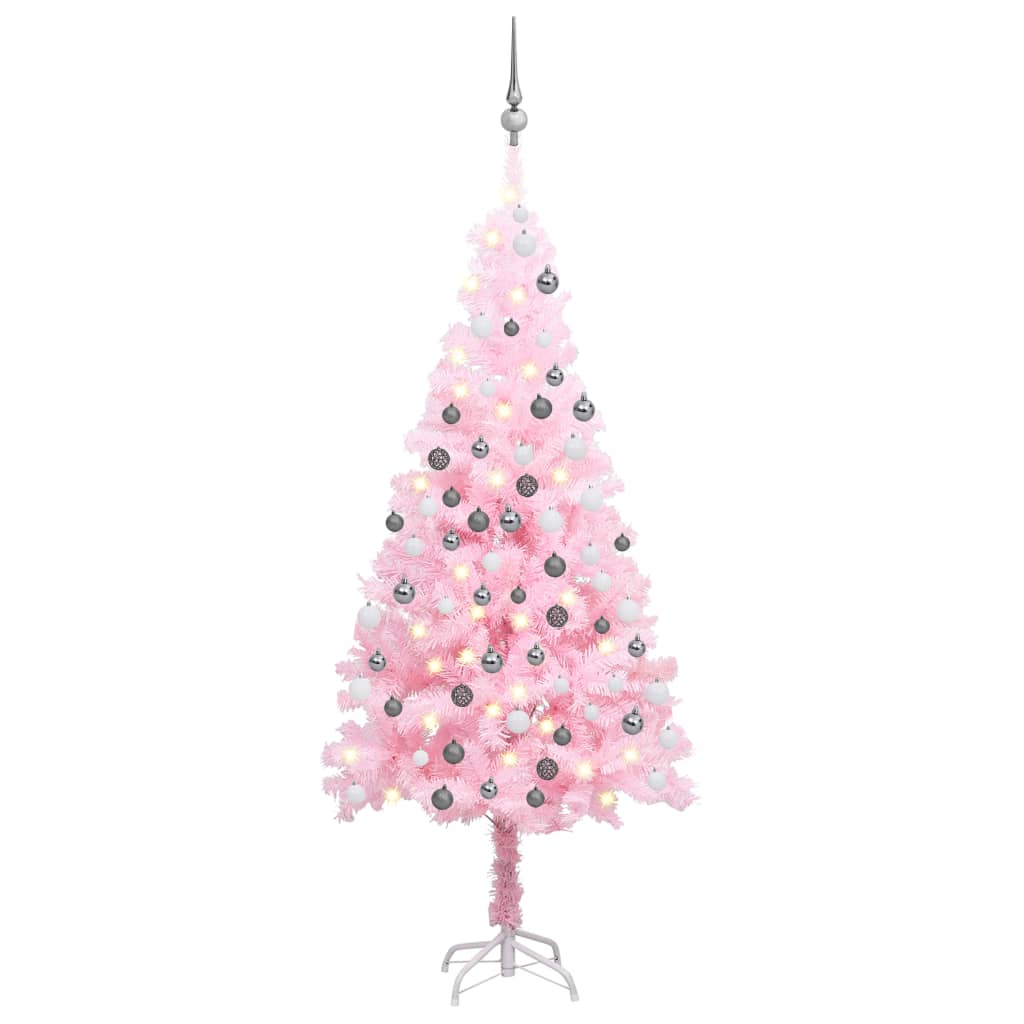 vidaXL Artificial Christmas Tree with LEDs&Ball Set Pink 47.2" PVC (329177+330099)