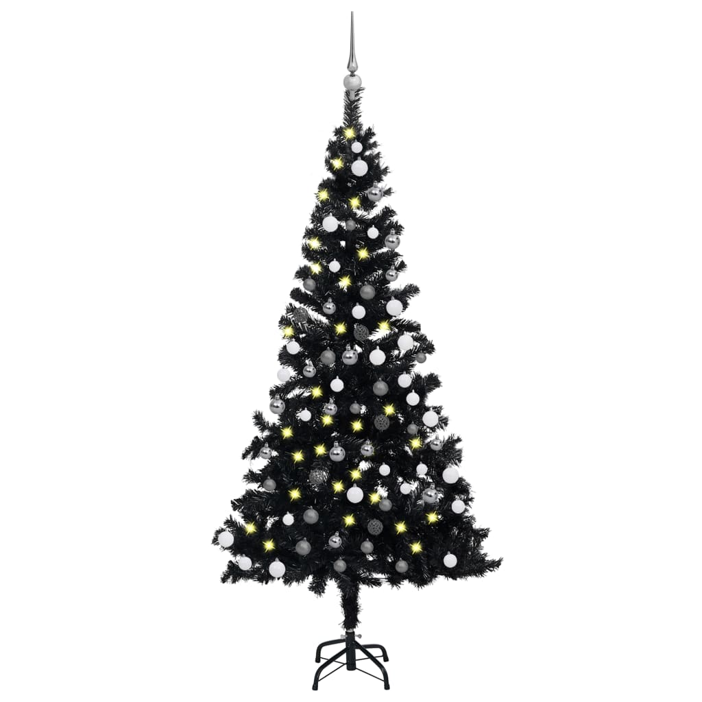 vidaXL Artificial Christmas Tree with LEDs&Ball Set Black 70.9" PVC