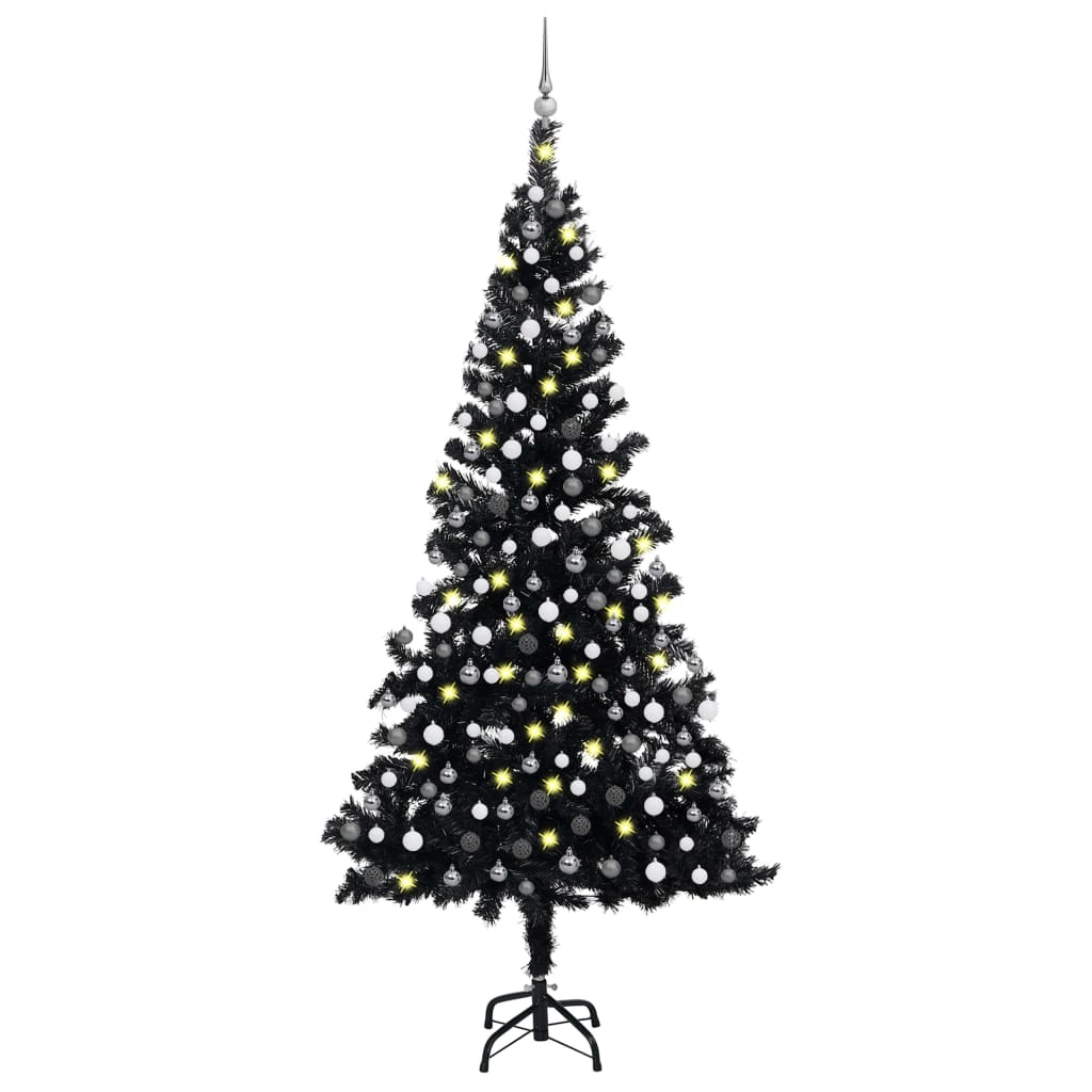 vidaXL Artificial Christmas Tree with LEDs&Ball Set Black 82.7" PVC