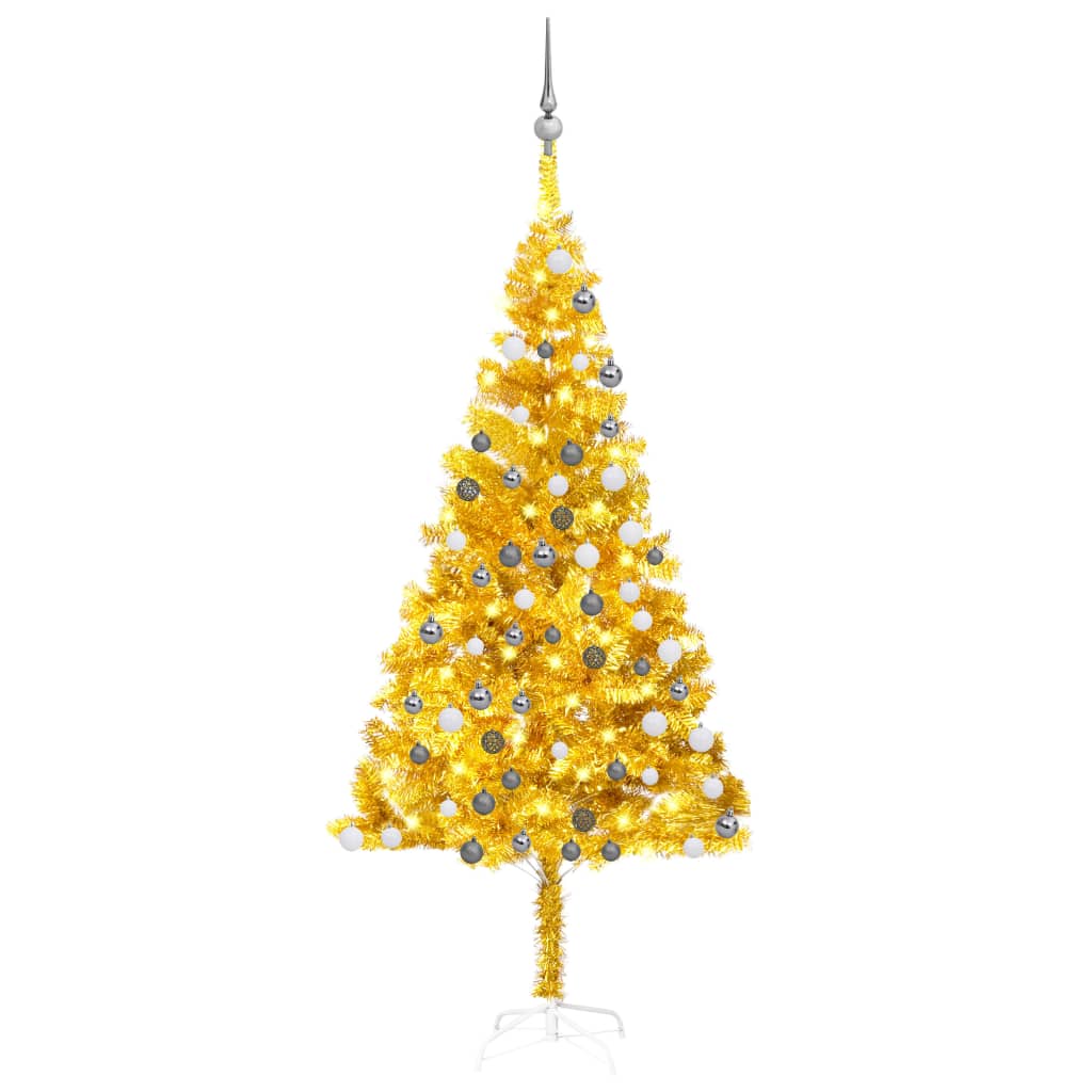 vidaXL Artificial Christmas Tree with LEDs&Ball Set Gold 70.9" PET