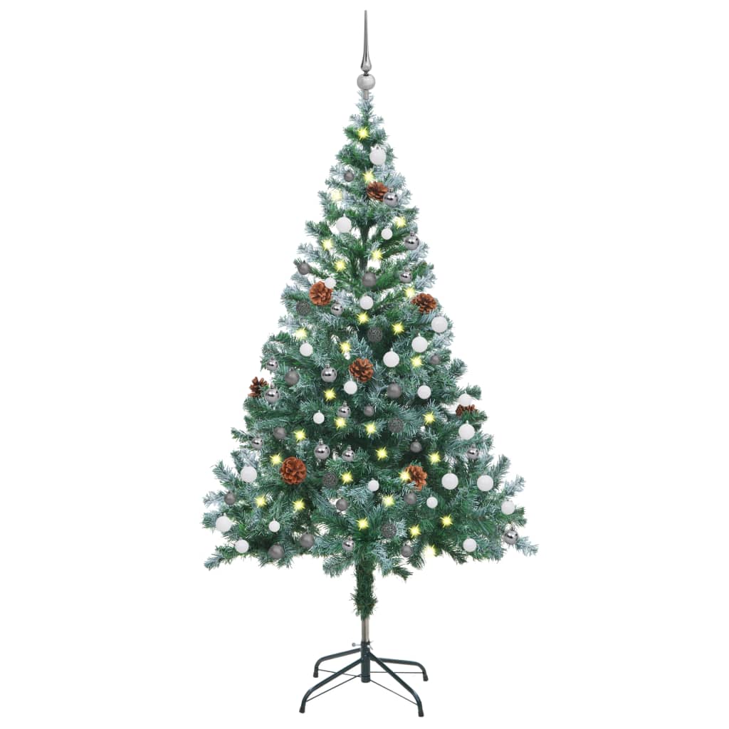 vidaXL Frosted Christmas Tree with LEDs&Ball Set Pinecones 59.1"