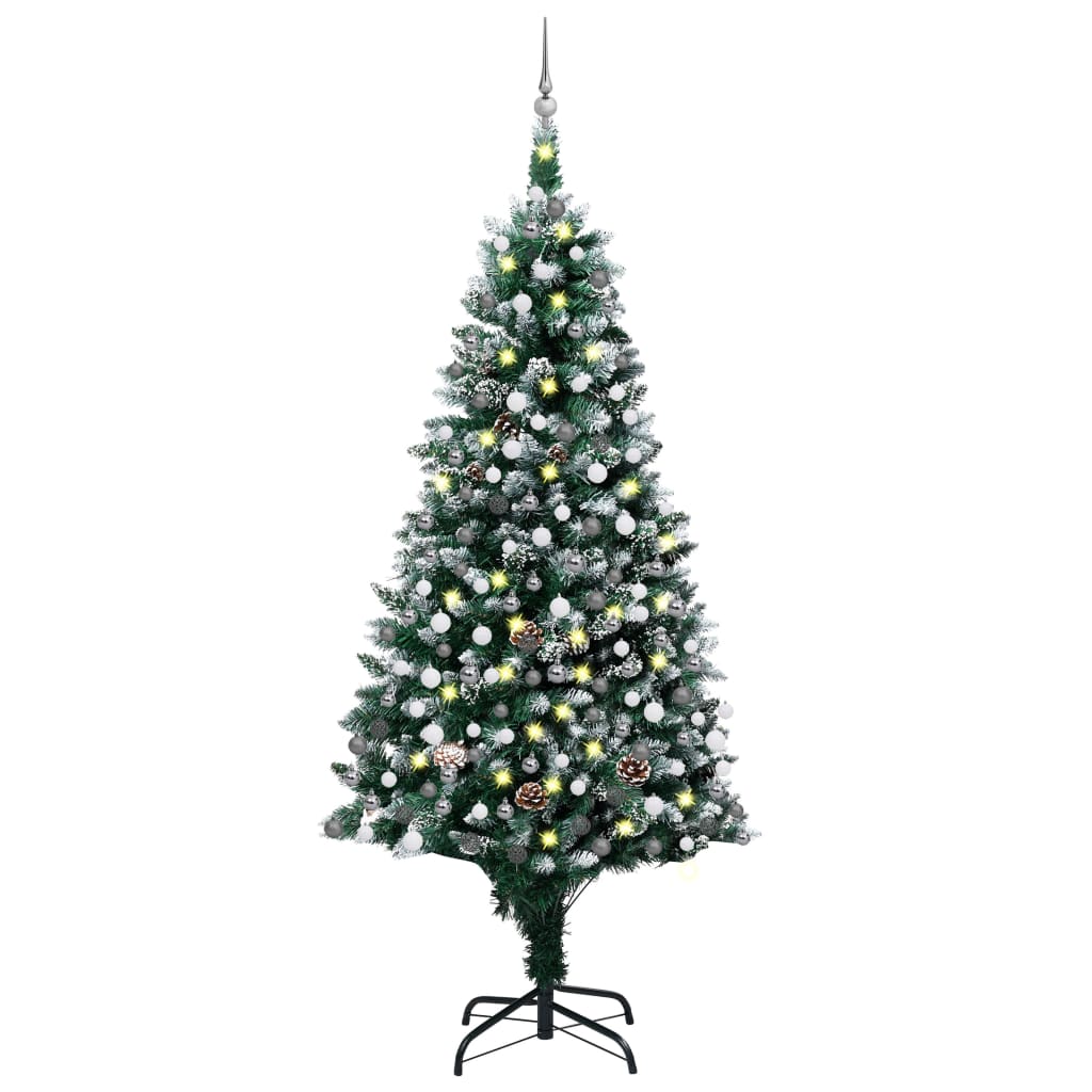 vidaXL Artificial Christmas Tree with LEDs&Ball Set&Pine Cones 82.7"