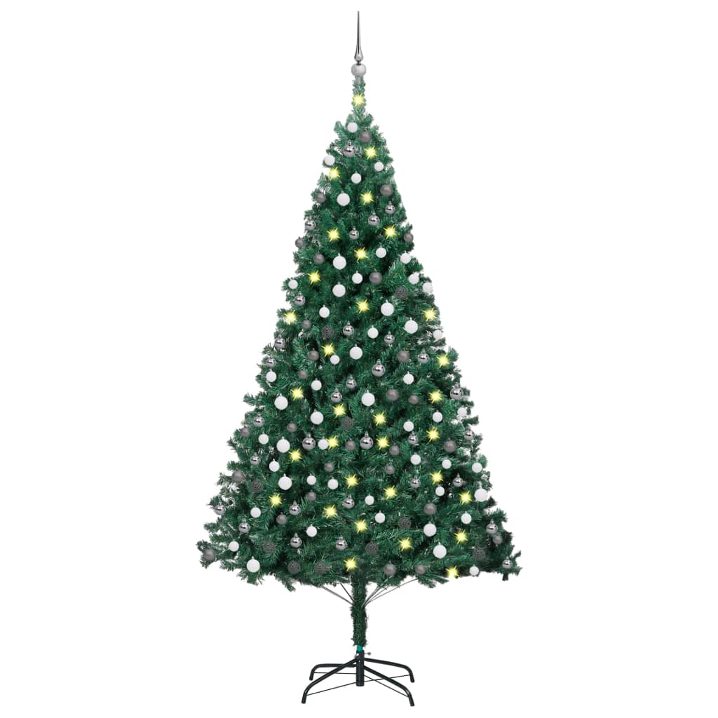 vidaXL Artificial Christmas Tree with LEDs&Ball Set Green 82.7" PVC