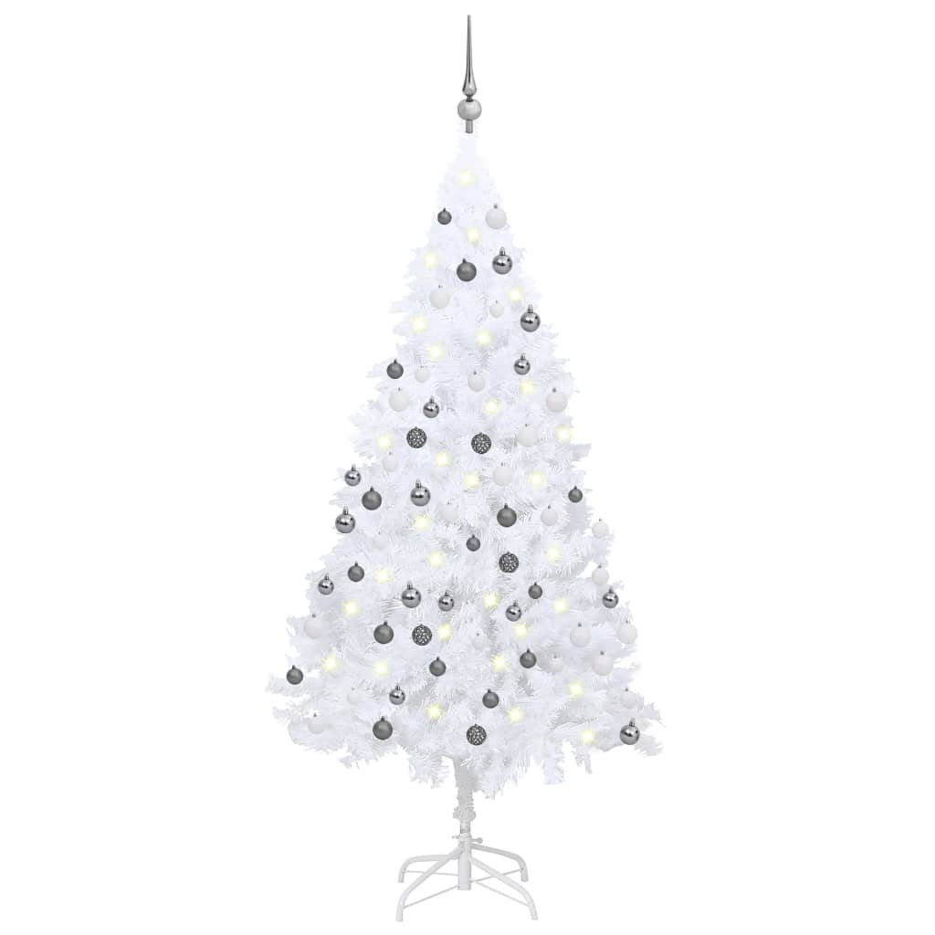 vidaXL Artificial Christmas Tree with LEDs&Ball Set White 59.1" PVC