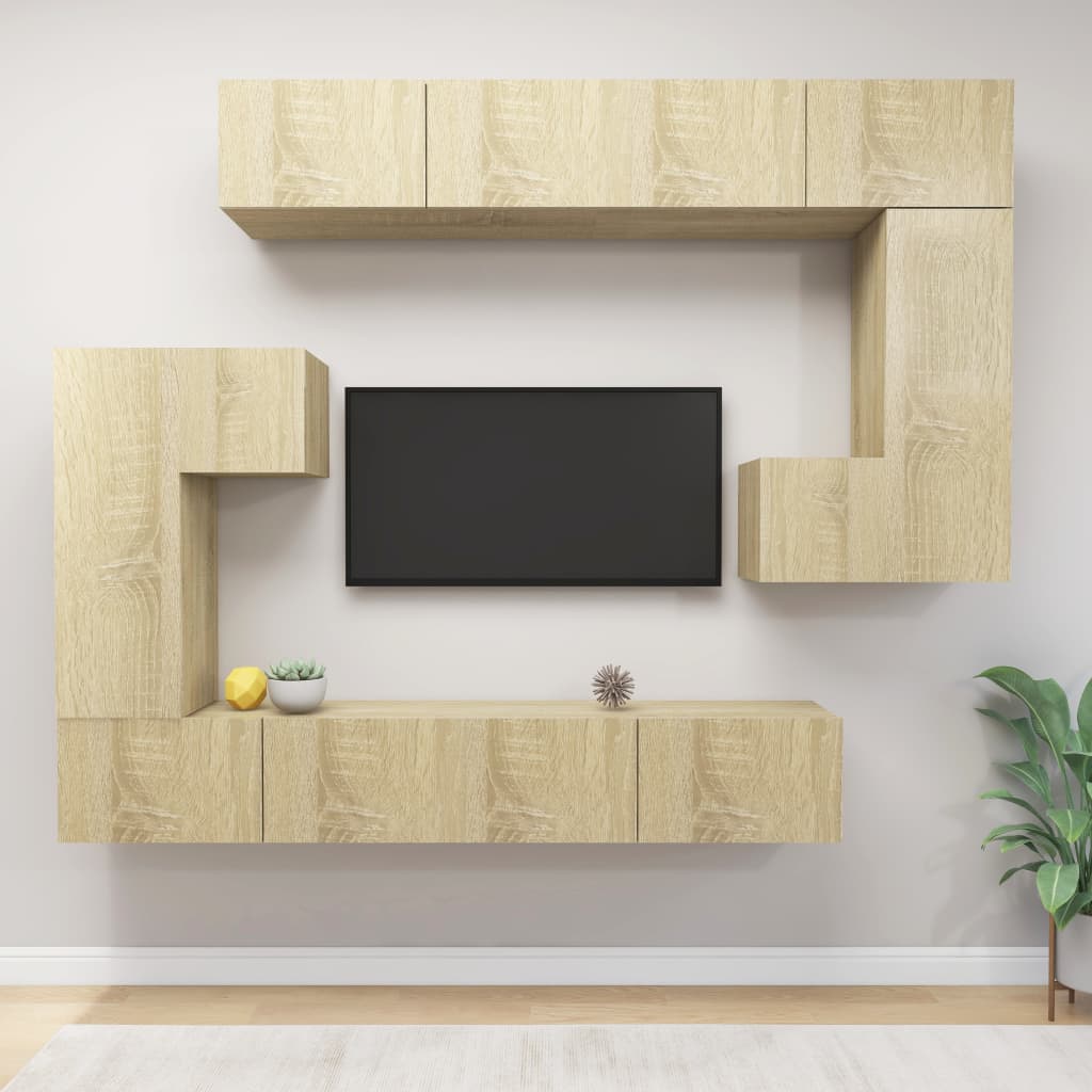 vidaXL 8 Piece TV Cabinet Set Sonoma Oak Chipboard